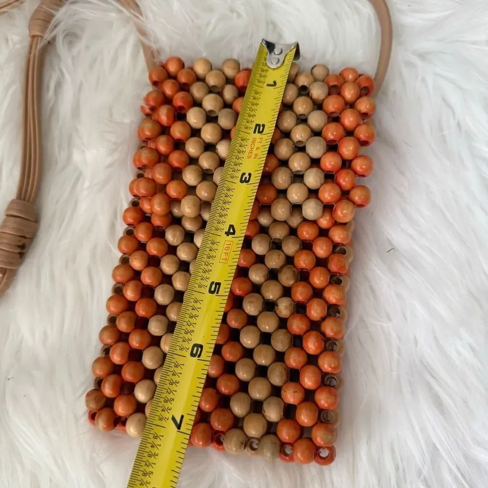 Vintage 1970s Bead Beaded Crossbody Purse Small